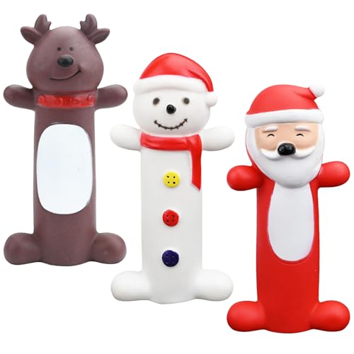 3 Pcs Small Christmas Dog Toys Animal Interactive Squeaky Dog Toys Reindeer Snowman Santa Shape Standing Stick Pet Interactive Play Toy Dental Chew Teething Toy Santa Toys Squeaky for Small Dog von Fadcaer