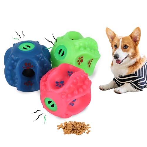 3 Stück Hunde-Kicherball, Hundebälle mit Sound für kleine, mittelgroße Hunde, aktiver Ball, interaktives Kauspielzeug, Gummi, quietschend, rollende Bälle, Welpen, Hüpfball für Langeweile, von Fadcaer