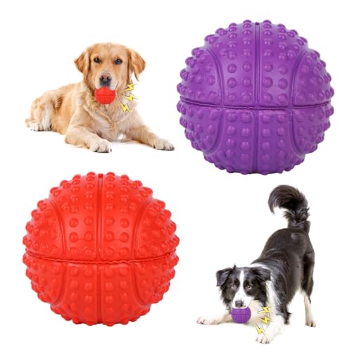 Fadcaer Quietschender Hundeball, Gummi, langlebig, interaktives Kauspielzeug für Welpen, Wurf- und Apportierspiel, interaktives Hundespielzeug, Zahnreinigung, Kauspielzeug für kleine Hunde (rot + von Fadcaer