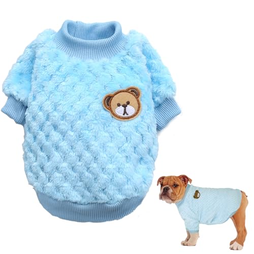 Hund Fleece Pullover Mantel,Plüsch Hundepullover für Kleine Hunde,Winter Warmer Katzen Fleece Pullover,Vlies Hunde Hoodie mit Bärenmuster,Hundekleidung für Kleine Mittelgroße Hunde Katzen (2XL, Blau) von Fadcaer