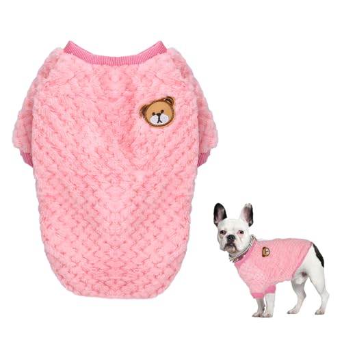 Hund Fleece Pullover Mantel,Plüsch Hundepullover für Kleine Hunde,Winter Warmer Katzen Fleece Pullover,Vlies Hunde Hoodie mit Bärenmuster,Hundekleidung für Kleine Mittelgroße Hunde Katzen (2XL, Rosa) von Fadcaer