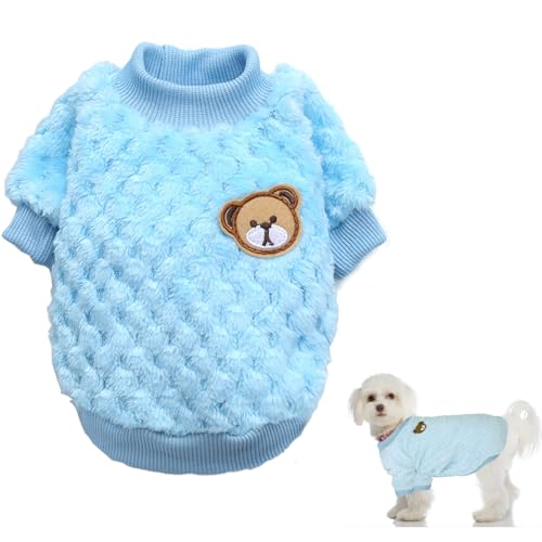 Hund Fleece Pullover Mantel,Plüsch Hundepullover für Kleine Hunde,Winter Warmer Katzen Fleece Pullover,Vlies Hunde Hoodie mit Bärenmuster,Hundekleidung für Kleine Mittelgroße Hunde Katzen (L, Blau) von Fadcaer