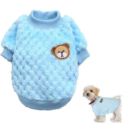 Hund Fleece Pullover Mantel,Plüsch Hundepullover für Kleine Hunde,Winter Warmer Katzen Fleece Pullover,Vlies Hunde Hoodie mit Bärenmuster,Hundekleidung für Kleine Mittelgroße Hunde Katzen (S, Blau) von Fadcaer