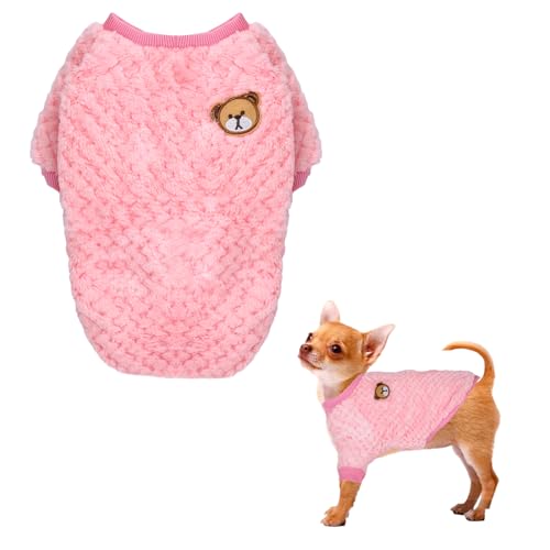 Hund Fleece Pullover Mantel,Plüsch Hundepullover für Kleine Hunde,Winter Warmer Katzen Fleece Pullover,Vlies Hunde Hoodie mit Bärenmuster,Hundekleidung für Kleine Mittelgroße Hunde Katzen (S, Rosa) von Fadcaer