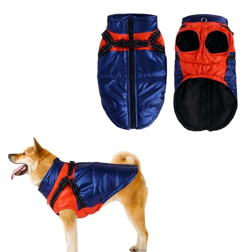 Warme Hunde Jacke,Reflektierend Winddichte Wintermantel Welpe Anpassbar Hündchenjacke Winterweste Jacken Puffer Pet Kleidung Wasserdichter Hundemantel für Mittlere Große Hunde(XL,Blau-Rot) von Fadcaer