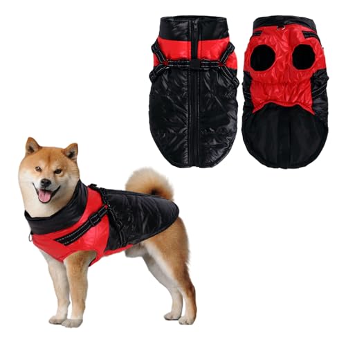 Warme Hunde Jacke,Reflektierend Winddichte Wintermantel Welpe Anpassbar Hündchenjacke Winterweste Jacken Puffer Pet Kleidung Wasserdichter Hundemantel für Mittlere Große Hunde(XL,Rot-schwarz) von Fadcaer