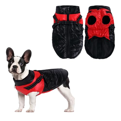 Warme Hunde Jacke,Reflektierend Winddichte Wintermantel Welpe Anpassbar Hündchenjacke Winterweste Jacken Puffer Pet Kleidung Wasserdichter Hundemantel für Mittlere Große Hunde(L,Rot-schwarz) von Fadcaer