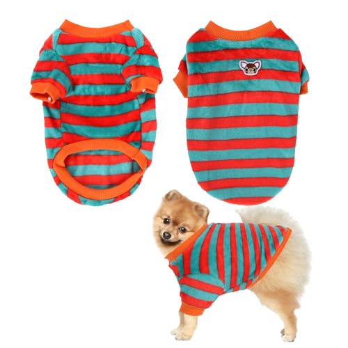 Hundepullover Kleine Mittlere Hunde Winter Hundemäntel Gestreifter Hundekleidung Weich Warmer Hunde Pullover Koralle Fleece Hund Katzen Gestrickt Haustier Kostüm Weste Outfit für Kaltes Wetter,L von Fadcaer