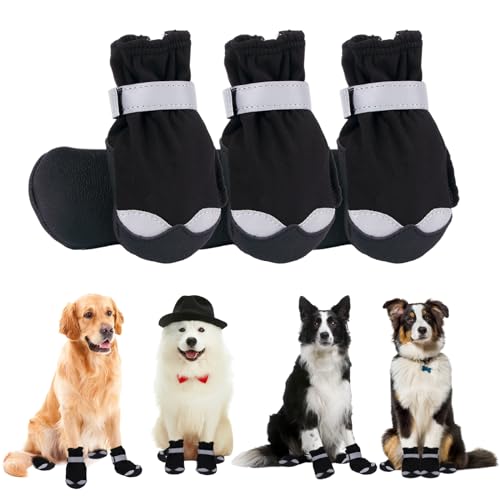 Hundestiefel, Pfotenschutz, 4 Stück, wasserdichte Hundeschuhe mit reflektierenden Riemen, langlebige Hundeschuhe für verletzte Pfoten, rutschfeste Hundestiefel, Hundepfotenschutz, Outdoor für von Fadcaer