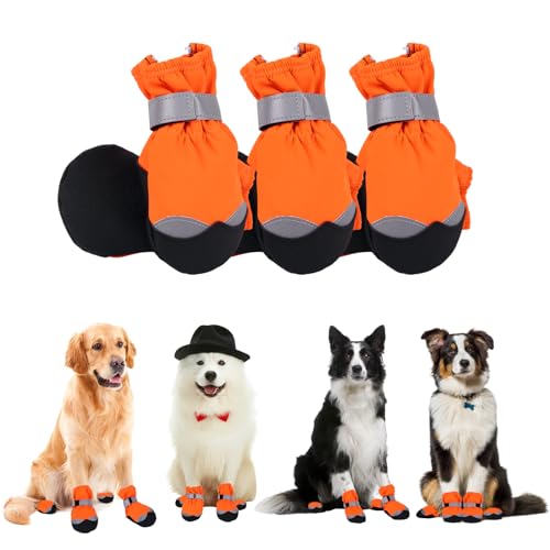 Hundestiefel, Pfotenschutz, 4 Stück, wasserdichte Hundeschuhe mit reflektierenden Riemen, langlebige Hundeschuhe für verletzte Pfoten, rutschfeste Hundestiefel, Hundepfotenschutz, Outdoor für von Fadcaer