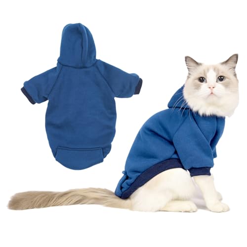 Kleine Hunde Hoodies Kleidung Baumwolle, Warme Welpen Kleidung Pullover, Sof Puppy Kätzchen Baumwolle Hoodies Mantel, Haustier Kapuzenkleidung für kleine Hunde Katze Winter Sweatshirt (M, Marineblau) von Fadcaer