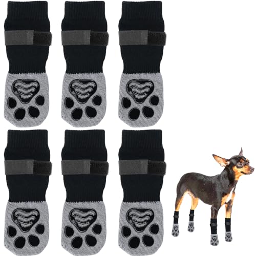 Rutschfeste Hundesocken, Pfotenschutz, Hundestiefelsocken mit verstellbarem Riemen, Hundesocken mit Pfoten stoppen Lecken, Hundekrallensocken, Hausschuhe für Hartholzböden, drinnen und draußen, Größe von Fadcaer