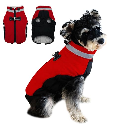 Wasserdichter Hundemantel, warme Hunde-Winterjacke, Geschirr, reflektierend, Welpenkleidung, für kaltes Wetter, mit Fleece gefüttert, winddicht, Haustier-Outdoor-Kleidung mit Reißverschluss, Größe XS, von Fadcaer