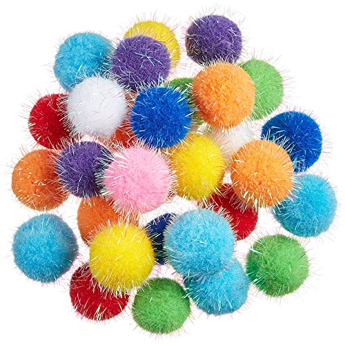 FadyDail 30 Stück 3cm Glitzernde Katzen Bälle Katzenspielzeug, Katzenbälle Pompom Bälle, Lametta Bälle für Katzen, interaktives Katzen Spielzeug Bälle für Innenräume von FadyDail