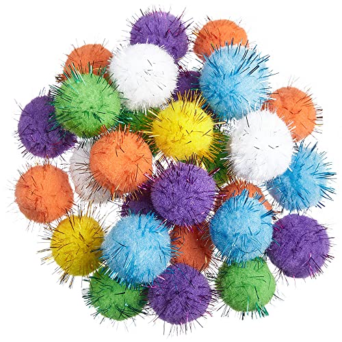 FadyDail 30Stück 3cm Glitzernde Katzen Bälle Katzenspielzeug, Katzenbälle Pompom Bälle, Lametta Bälle für Katzen, interaktives Katzen Spielzeug Bälle für Innenräume (Gemischte Farbe) von FadyDail