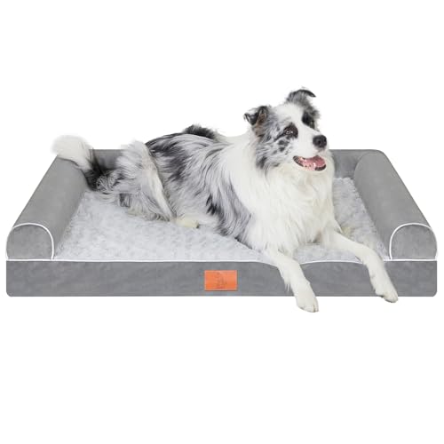 Orthopädisches Hundebett für große Hunde, wasserdichtes Hundebett mit waschbarem, abnehmbarem Bezug, gemütliches Plüsch-Hundesofa, L-förmiges Haustierbett mit wasserdichtem Futter und rutschfester von Fafafulai