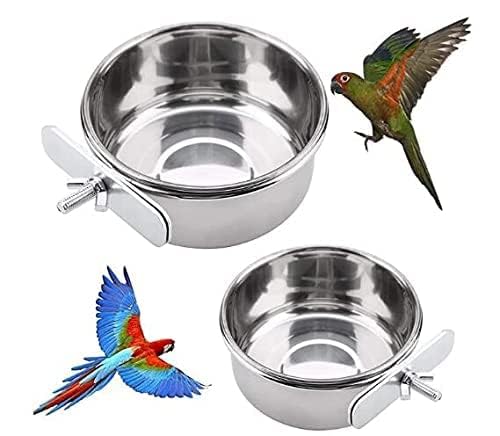 Fahibin Vogelfutterschalen-Set, Tierkäfig-Wassernapf, Edelstahl, Papageienfutter, Wassernapf für Futter oder Wasser, 2 Stück von Fahibin