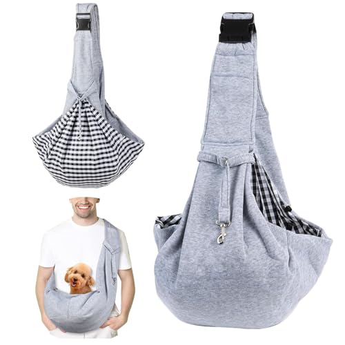 FainFun Tragetasche Hund, Umhängetasche für Haustiere, Reversibel Kleine Hundetrage bis 7KG, Einstellbar Pet Tragetuch für Hund, Hundetragetasche für Spaziergänge/Aktivitäten im Freien (Grau) von FainFun