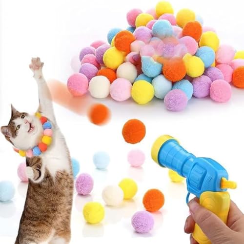 FAINCA Katzenspielzeug 100 Bälle, Interaktives KatzenspielzeugKatzen Ball Launcher Plush BallKatzenball WerferKatzenspielzeug Ball, Filzbälle Katzen Spielzeug Set, Geeignet als Spielzeug für Katzen von FAINCA