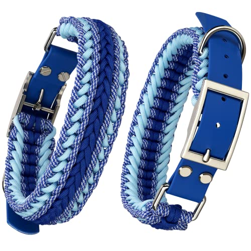 FairPaw Halsband Hund Breit aus Paracord - Nachhaltig & Handgefertigt - Breites Hundehalsband Große Hunde - Hunde Halsbänder geflochten - Dog Collar verstellbar, Für mittelgroße & grosse Hunde, Blau L von FairPaw