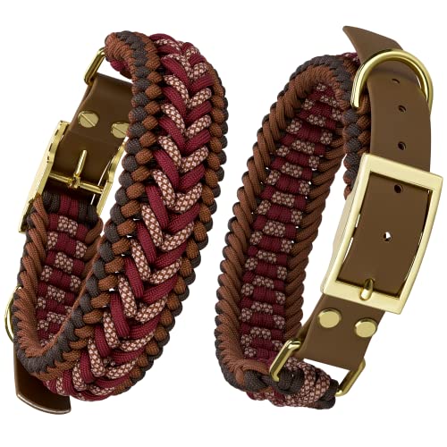 FairPaw Halsband Hund Breit aus Paracord - Nachhaltig & Handgefertigt - Breites Hundehalsband Große Hunde - Hunde Halsbänder geflochten - Dog Collar verstellbar, Für mittelgroße & grosse Hunde, Rot XL von FairPaw