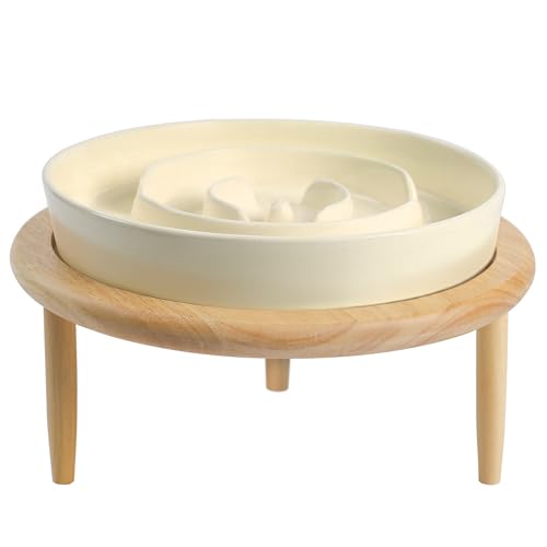 Fairsh Futternapf aus Keramik, Beige (creme-weiß) + Ständer, φ21,5 cm von Fairsh