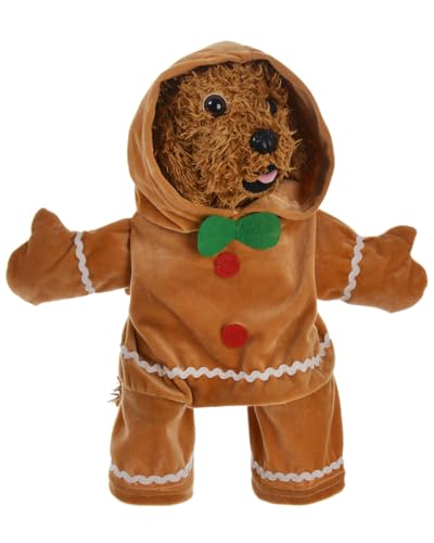 Lebkuchen-Kostüm für kleine Hunde, Weihnachtskleidung, Winterwelpe, Kapuzenpullover, Braun, Größe M von Fairy Sassy