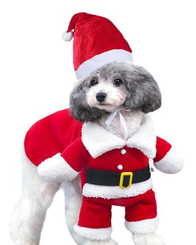 Weihnachtsmann-Kostüm für kleine Hunde, Weihnachten, Welpen, Kapuzenpullover, Rot, Größe L von Fairy Sassy