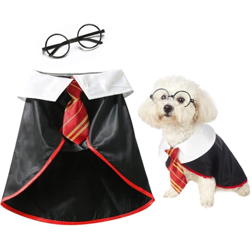 Halloween-Kostüm für kleine Hunde, Zauberer, Haustierkleidung, niedliche Kleidung, Welpen-Shirts mit Brille, Größe L von Fairy Sassy