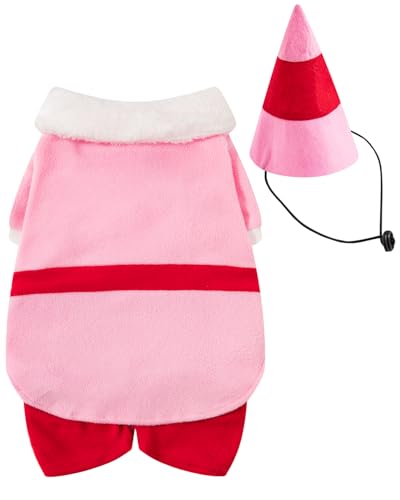 Hunde-Elfen-Kostüm für Haustiere, Party, Winter, warme Kleidung, Weihnachts-Outfit mit Kappe (Rosa, Größe L) von Fairy Sassy