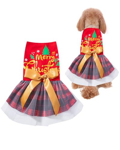 Hundekleid für kleine Hunde und Mädchen, Aufschrift "Merry Christmas" (Rot, Größe L) von Fairy Sassy