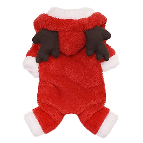 Hundemantel Hundejacke Weihnachten Rentier Kostüm, lustiges Haustier Elch Halloween Cosplay Bekleidung, Hund Welpen Hoodie Mantel Weicher Fleece Winter Warmer Jacke Kleidung von FakeFace