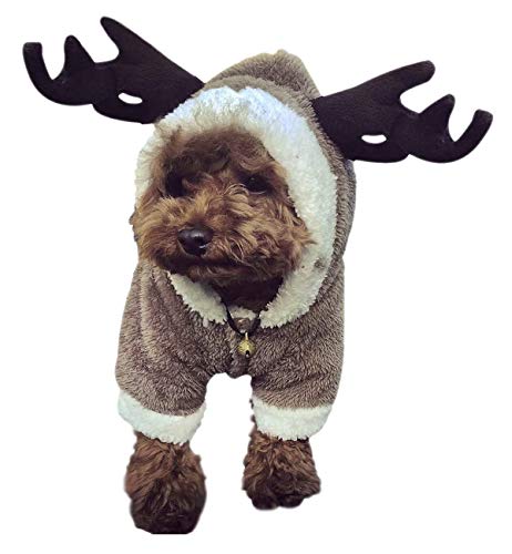 Niedliches WeihnachtsHaustierkostüm Elch Rentier Cosplay Weich Warm KorallenFleece Haustier Hoodie Jacke Winter Kapuzenmantel Haustier Outfit Kleidung für kleine mittelgroße Welpen Hunde Katzen von FakeFace