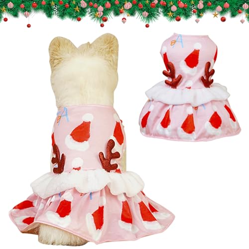 Hundekleid für Weihnachten, Prinzessinnen-Stil, mit rotem und grünem Karomuster, gemütliche Haustierkleidung, kleine Hundekleidung für Mädchen, Urlaub, Weihnachten, Feiern, Dressing (Rosa, M) von Falafoty