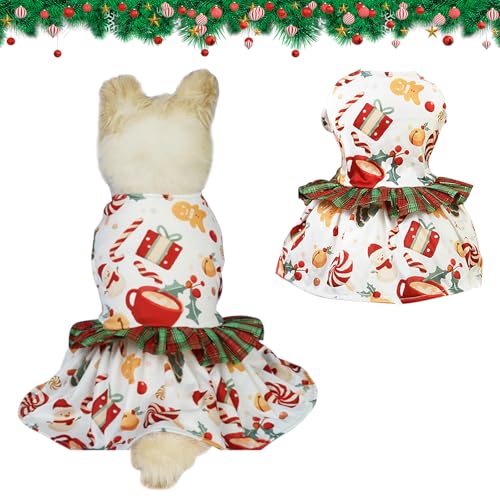 Hundekleid für Weihnachten, Prinzessinnen-Stil, mit rotem und grünem Karomuster, gemütliche Haustierkleidung, kleine Hundekleidung für Mädchen, Urlaub, Weihnachten, Feiern, Dressing (Weiß, M) von Falafoty