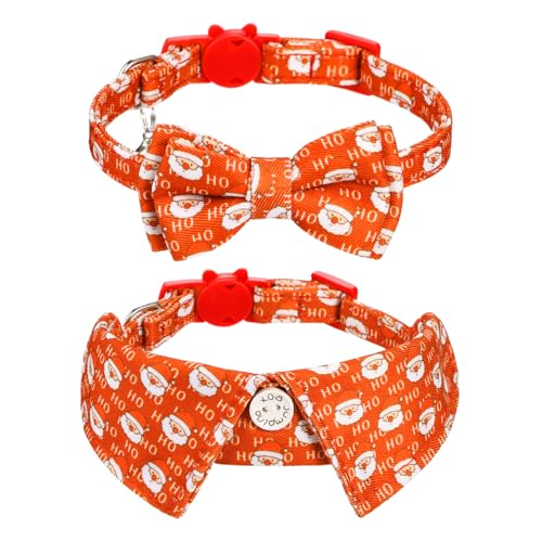 Faleela Breakaway Weihnachten Katzenhalsband mit Glocken - 2 Pack Katzenhalsband mit Glöckchen, Katzenhalsbänder mit Bandana, Zubehör für Haustierhalsbänder, verstellbar für Katzen und kleine Hunde von Faleela