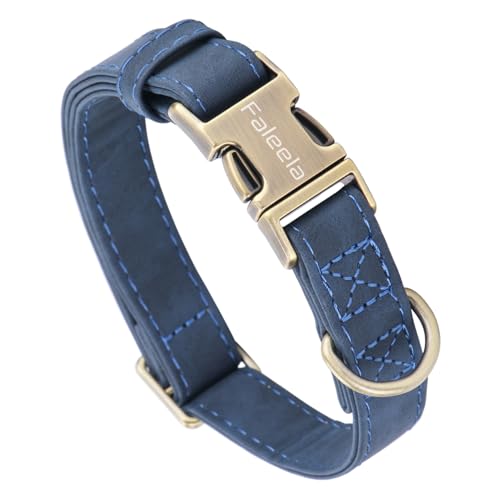 Faleela Hundehalsband aus Leder, langlebig, strapazierfähig, mit Schnellverschluss-Metallschnalle, verstellbar für große, mittelgroße und kleine Hunde (Blau, M) von Faleela