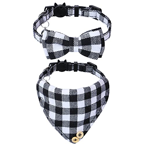 Faleela Katzenhalsband-Bandana-Glöckchen-Set – 2er-Pack Katzenhalsband mit niedlicher Fliege und Glöckchen, verstellbar von 19 - 26 cm, weich und bequem für Katzen und Welpen von Faleela