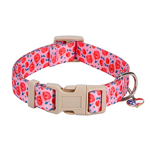 Faleela Verstellbares Hundehalsband mit Mustern, Schnellverschluss-Schnalle, spezielles Design, niedliches Mädchen-Haustierhalsband für kleine, mittelgroße und große Hunde (groß, rosa Rose) von Faleela