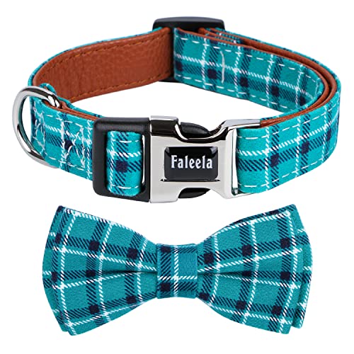 Faleela Weiches und bequemes Hundehalsband, mit Fliege, abnehmbar und verstellbar, für kleine, mittelgroße und große Haustiere (Medium (1 Stück), grün) von Faleela