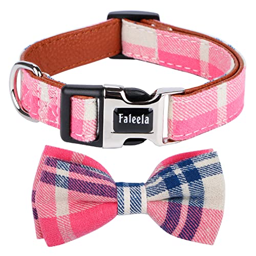 Faleela Weiches und bequemes Hundehalsband mit Fliege, abnehmbar und verstellbar, für kleine, mittelgroße und große Haustiere, Größe (1 Stück), Rosa von Faleela