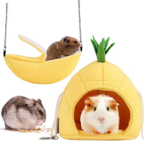 Famhome Banana Hamsterbett, Haushängematte Kleintierbett Haus Käfig Nest Hamster Zubehör (Banana-Ananas-Gelb-2 Stück) von Famhome