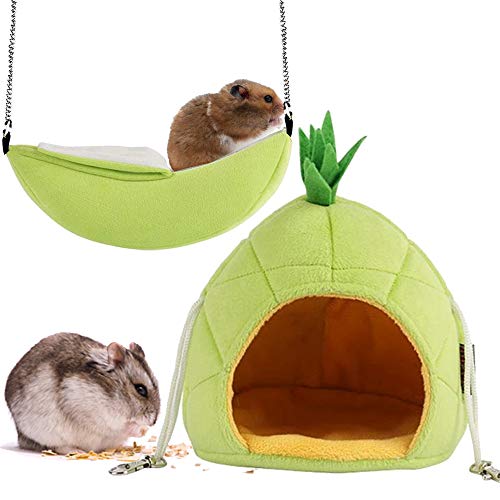 Famhome Banana Hamsterbett, Haushängematte Kleintierbett Haus Käfig Nest Hamster Zubehör (Banana-Ananas-Grün-2 Stück) von Famhome