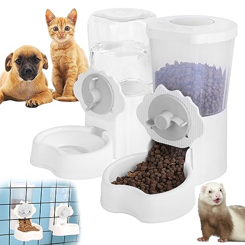 Automatisches Futter- und Wasserspender-Set, Käfig hängend Auto Futterspender Wassernapf für Katze Hund Kaninchen Frettchen Meerschweinchen für Käfig, Auffüllen Pet Feeder Waterer Abnehmbarer von FamiEver