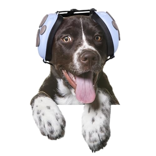 Famikako 2024 Newly Dog Ohrenschützer Lärmschutz, Geräuschunterdrückung Kopfhörer für Hunde, 22dB NRR Hundeohrenschützer, Hundepfoten-Design für Gehörschutz Donner, Feuerwerk (S, Hellblau-Grau) von Famikako
