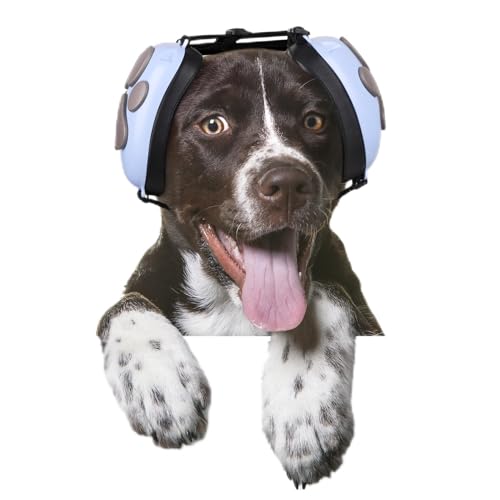 Famikako 2024 Newly Dog Ohrenschützer Lärmschutz Noise Cancelling Kopfhörer für Hunde, 22dB NRR Hundeohrenschützer, Hundepfoten-Design für Gehörschutz Donner, Feuerwerk (L, Hellblau-Grau) von Famikako