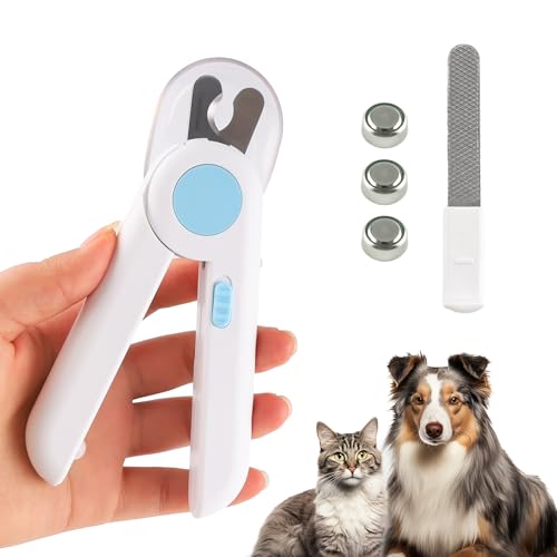 Famini Nagelknipser mit Led-Licht für Hunde Katzen, 2-in-1 Krallenschere für Katzen Hunde, mit Nagelfeile und Spritzfest Schutzvorrichtung für Hunde Katzen Kaninchen und Weitere von Famini