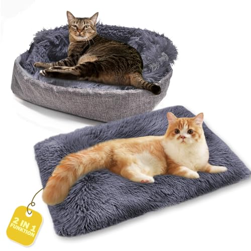 Fanchu Katzenbett, 2 in 1 Plüsch Weich Haustierbett, Katzensofa Flauschige Katzenbett Klein Hund Bett Haustierbett Katzendecke katzenbettchen Tierbett für Katzen und Kleiner Hund (Dunkelgrau) von Fanchu