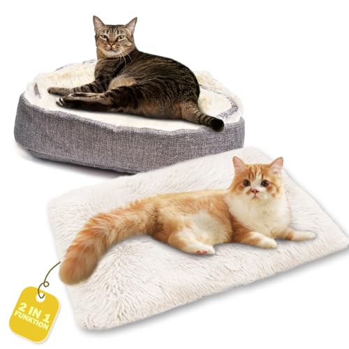 Fanchu Katzenbett, 2 in 1 Plüsch Weich Haustierbett, Katzensofa Flauschige Katzenbett Klein Hund Bett Haustierbett Katzendecke katzenbettchen Tierbett für Katzen und Kleiner Hund (weiß) von Fanchu