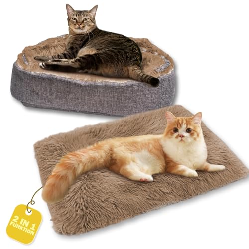 Fanchu Katzenbett, 2 in 1 Plüsch Weich Haustierbett, Katzensofa Flauschige Katzenbett Klein Hund Bett Haustierbett Katzendecke katzenbettchen Tierbett für Katzen und Kleiner Hund (braun) von Fanchu